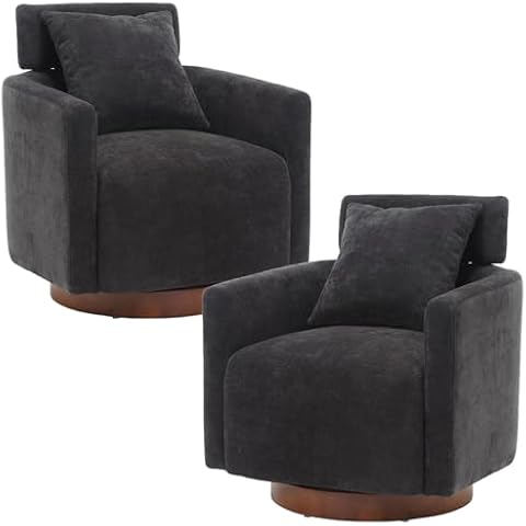 AZSJML Swivel Barrel Accent Chair Set of 2, Modern Round Swivel Chairs for Living Room, 360 Degree Comfy Swivel Barrel Chairs with Adjustment Backrest, Upholstered Sofa Armchair for Bedroom,Black Cover