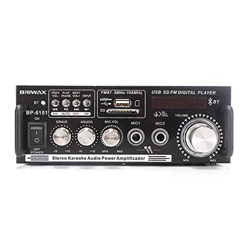 Amplificador de Áudio 200w com Bluetooth Receiver Rádio Fm Karaokê P10 Microfone Usb Cartão Sd Rca