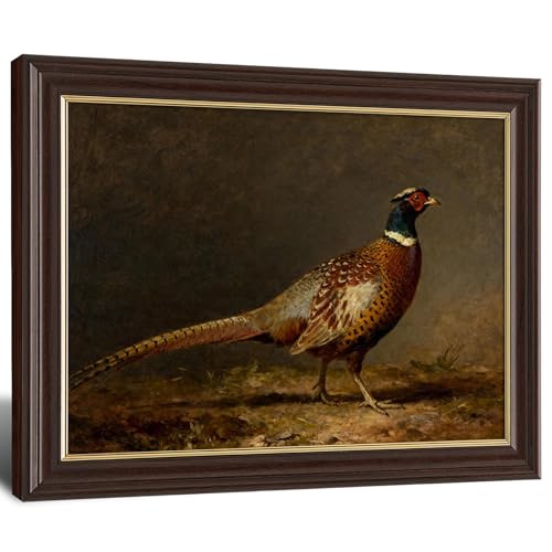 Image of Antique Framed Pheasant Canvas Wall Art, Vintage Bird Portrait Oil Painting Canvas Prints, Traditional Farm Wall Decor Pictures for Living Room Bedroom Office