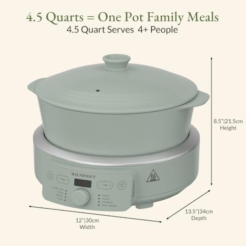 MAGNIFIQUE Slow Cooker, 4.5 Quart 8-in-1 Clay Pot Multi-Cooker, Non-Toxic Slow Cooker with Removable Clay Pot, for Rice, Pasta, Steam & Proof, Nonstick, Oven Safe Pot to 500°F, Olive - image 7