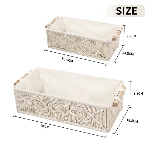 2er-Pack Aufbewahrungskörb Boho Körbchen (34x16.5x9.8cm und 30x13.5x9.8cm), Makramee Geflochtene Klopapier Aufbewahrung für Badezimmer, Bad, Schlafzimmer & Babyzimmer Aufbewahrungskörbe