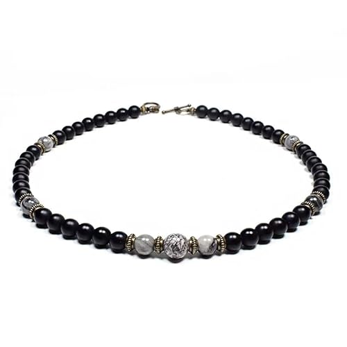 GAYEGF Herren-Halskette mit Naturstein, 48,3 cm, kurzes Choker-Halsband aus Holz, Freizeit, Stein