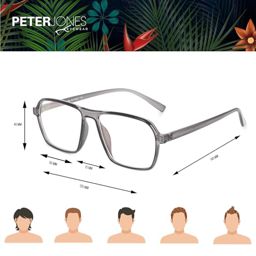 Image of Peter Jones Grey Square Unisex Medium Sleek Optical Frame with Anti Glare Lenses (AG216GT)