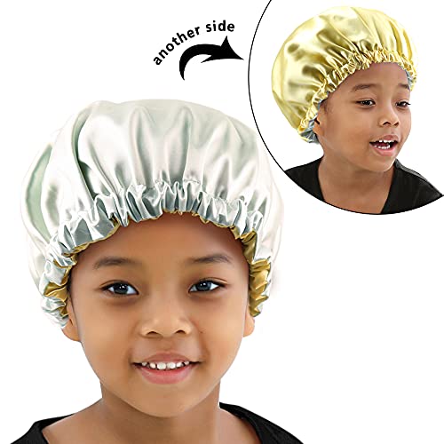 Image of Stain Bonnet Silk Sleep Cap Adjustable Satin Cap for Night Sleeping Hair Bonnet Reversible Double Layer