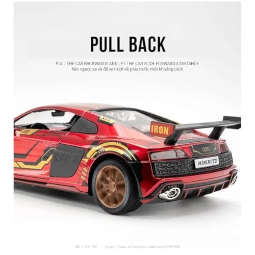 Image of Aodi R8 Iron 1:24 Model Car with Box, Zinc Alloy Pull Back Toy car with Sound and Light for Kids Boy Girl Gift [Colors as Per Stock] (Audi R8 Iron)