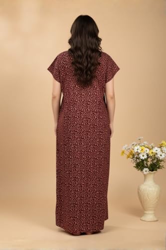 Image of Bahumaan Pure Cotton Nighty for Woman | Floral Gown for Women Nightwear with Pocket | Cotton Nighty for Women Stylish | Perfect for Daily Comfort | Maxi Women