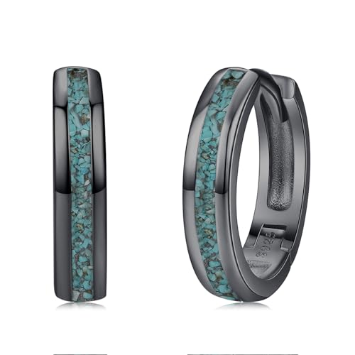 Image of Twoowl Turquoise Hoop Earrings 925 Sterling Silver Black Plated Turquoise Earrings Teal Jewellery Gifts for Women Friends Men