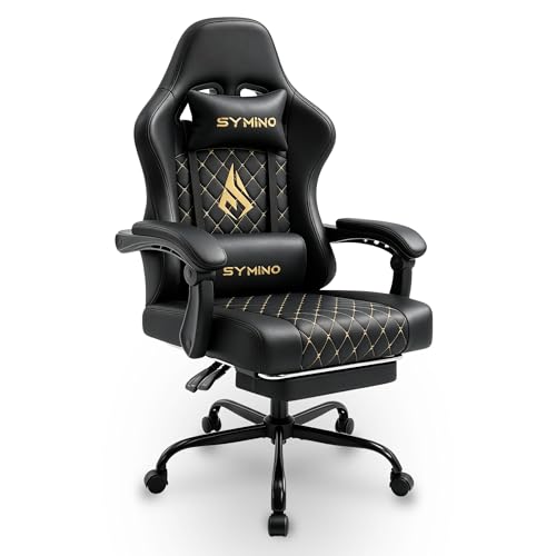 Symino Chaise de Gamer Ergonomique, Chaise Gaming avec Soutien Lombaire Repose-Pieds, Fauteuil de Bureau réglable et pivotant capacité de Charge 150 kg, Cuir...