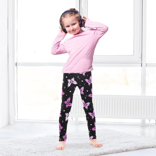 Pink Butterfly on Dark Girls Leggings,Workout Leggings for Girls Toddler Athletic Leggings Size for 3-10T4