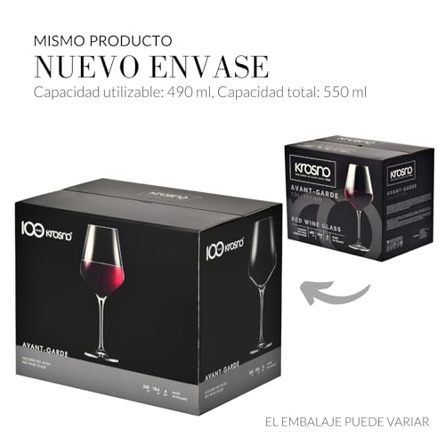 Miniatura 8 de Krosno Copas De Vino Tinto Juego De 6 490 Ml Colección Avant-Garde Cristal Sin Plomo Para Casa, Restaurantes Fiestas Apto Para Lavavajillas