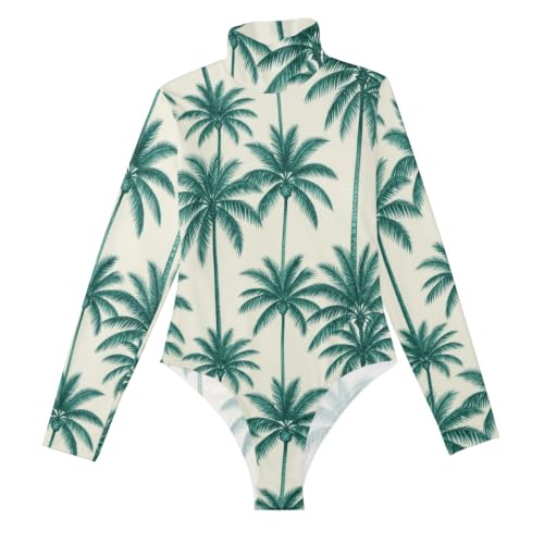 Camiseta moldeadora sexy para mujer con cuello alto falso GuoChe y estampado de hoja verde