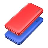 2-Pack Miady 10000mAh Dual USB Portable Charger, Fast Charging Power Bank with USB C Input, Backup Charger for iPhone X, Galaxy S9, Pixel 3 and etc (Red & Blue) …