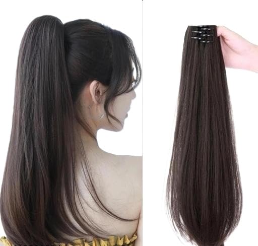 26 Inch Straight Hair Extension Clip In Clutcher Style Long Length Hair Piece For Women And Girls Volume Enhancement Styling Brown Free Size-image-46