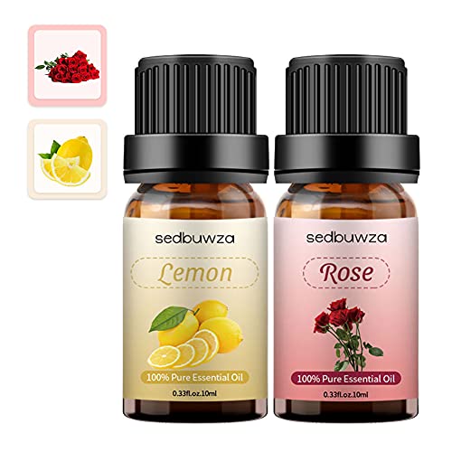 Rose Lemon Essential Oil For Diffuser, Lemon Oil For Skin, Aromatherapy, Candle Making, Organic Rose Oil Essential Oil Set 2Pcs 10Ml #TOP24