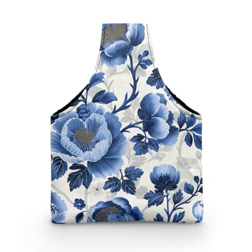Image of Blue Floral Yarn Storage Bag for Crocheting Lightweight Knitting Bags and Totes Holding Yarn Crochet Hook Needles,Small