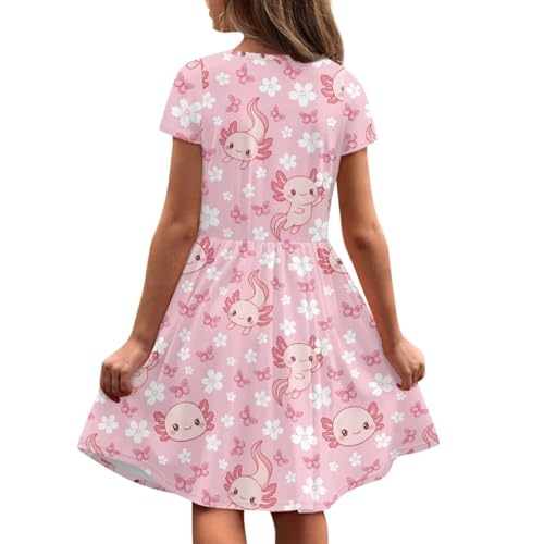 Image of Girls Dress with Pockets Basic Short Sleeve High Waist Swing Skater Dress School Party Dress for Kids