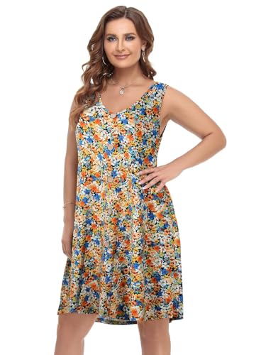 Image of BELAROI Summer Dresses for Women Beach Tshirt Sundress V Neck Casual Swing Tank Dress Swimsuit Cover Ups Pockets