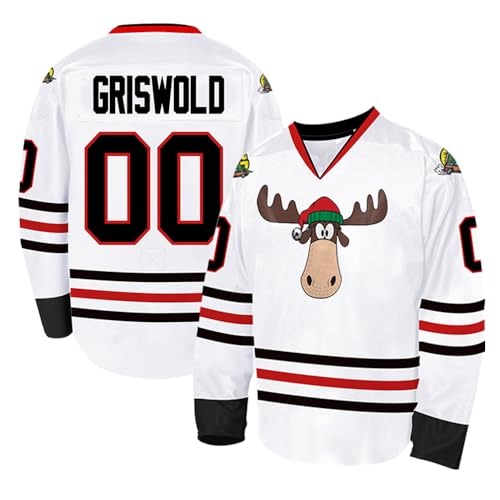 Cuthbert #00 Griswold Movie Ice Hockey Jersey Men's Christmas S-3XL Vacation Stitched Shirts, White Hy, XL