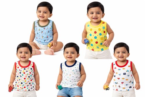 Image of NammaBaby Unisex Baby Boys and Girls Sleeveless Regular Fit T-Shirt Top