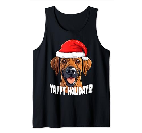 Navidad Rhodesian Ridgeback Yappy Holidays divertido cachorro perro Camiseta sin Mangas