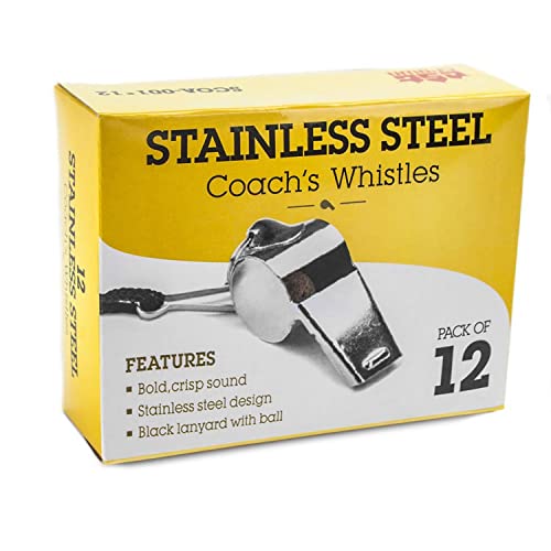 Crown Sporting Goods 12-Pack Of Stainless Steel Whistles With Lanyards – Great For Coaches, Referees, And Officials #TOP4