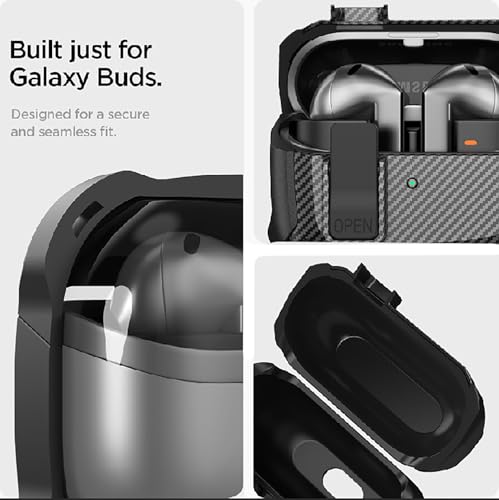 Image of Galaxy Buds 3 Pro /3 /3 FE Case Cover with Secure Lock Clip, Shockproof Samsung Galaxy Buds3 /3 Pro 2024 /3 FE 2025 Protective Hard Cover Shell with Carabiner&Cleaner kit for Men Women, Carbon Black