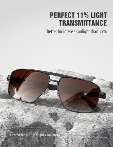 Image of LUENX Aviator Sunglasses for Men Square Polarized Polygon Lens - UV 400 Protection with Accessories