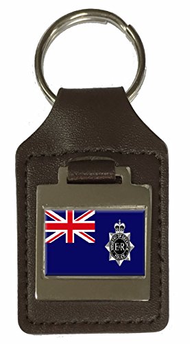 Porte-clés en cuir gravé Police Militaire Angleterre et insigne du Ministère de la Défense