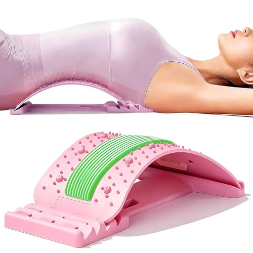 Rosa Rückenstrecker Gerät Verstellbar Rückenstützbrett Lendenstützbrett mit Akupressurpunkten Rückendehner für Rückenstretching Entspannung und tägliche Nutzung geeignet für Yoga und Fitness