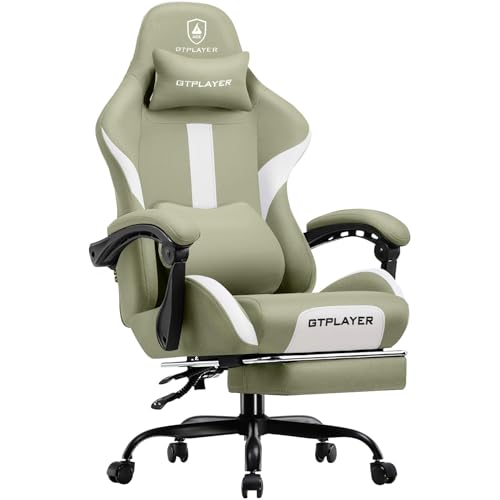 GTPLAYER Gaming Chair with Foot Rest & Pocket Spring Cushion, Breathable Fabric for Home Office Desk, Ergonomic High Back Computer Chair with Headrest & Lumbar Support, Green by GTPLAYER - Used condition - US$90.61