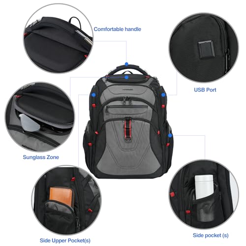 Image of KROSER TSA Friendly Travel Laptop Backpack 17.3 inch XXXL Gaming Backpack Water-Repellent College Daypack Business Backpack with RFID Pockets & USB Port for Men /Women-Black /Grey