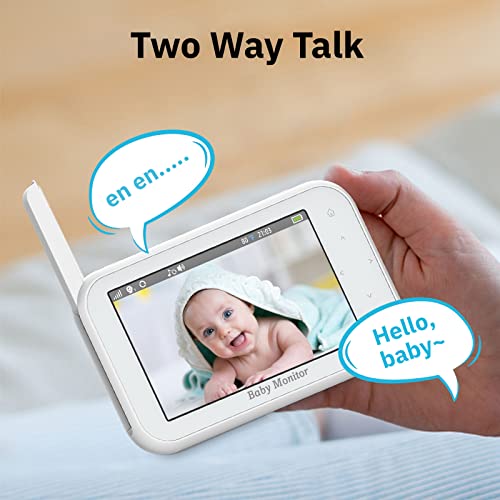 INHOSP Baby Monitor with Camera, 4.5 Inch Video Baby Monitor with Pan&Tilt&Zoom Camera, 720p Clear Two-Way Talk, Auto Night Vision, VOX Mode, Temperature Monitor, Lullabies, 960ft Long Range - Thumbnail 5