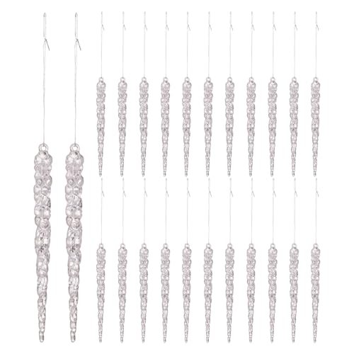 Icicle Christmas Ornaments - 24X Transparent Acrylic Ornaments | Christmas Tree Crystal Decorations for Winter Holiday Wedding