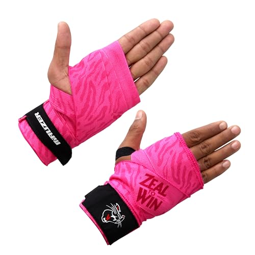 Image of Mexican-Style Boxing Hand Wraps - Breathable Stretch Cotton /Poly, 2 inch Wide with Hook & Loop, CAT Skin Graphic & Zeal to Win Slogan 2.5 Meter