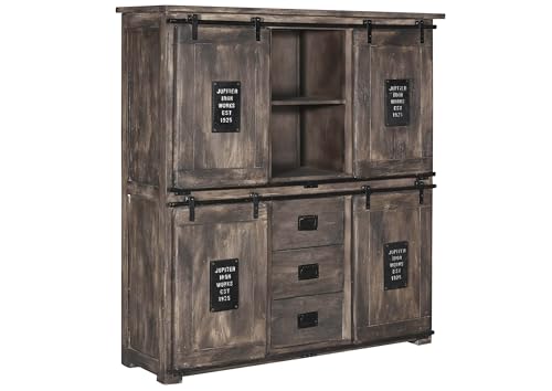 Railway Highboard massiv Kommode groß Hochschrank Schrank Holzschrank Wohnzimmer Sideboard Mehrzweckschrank Mango 150x45x160 grau lackiert