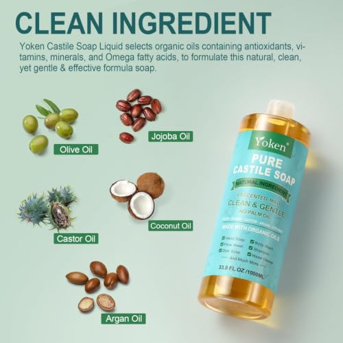 Image of Yoken Pure Castile Liquid Soap 33.8 Oz Unscent add Organic Oil EWG Verified