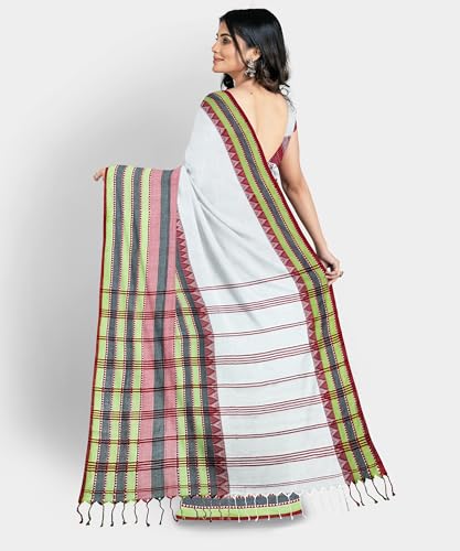 Image of eC ESHA'S COLLECTION Women's Cotton Blend Begumpuri Handloom Saree With Unstitched Running Blouse Piece