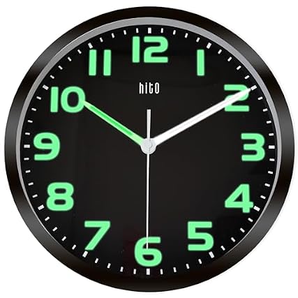 HITO 10 Inch Night Light Wall Clock Battery Operated Brightness Adjustable, Black Metal Frame photo HITO 10 Inch Night Light Wall Clock Battery Operated Brightness Adjustable, Black Metal Frame