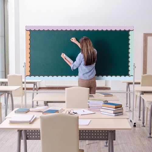 Image of Fuutreo 6 Roll 197 ft Pastel Checkered Bulletin Board Borders Composition Scalloped Edge Trim Classroom Border Roll Decoration for Back to School Chalkboard Office Wall