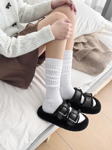 Image of Women's Slouch Socks, Soft Extra Long Scrunch Knee High Sock fall Winter Knit Slouchy Thigh High Boot Socks, 4 Pack