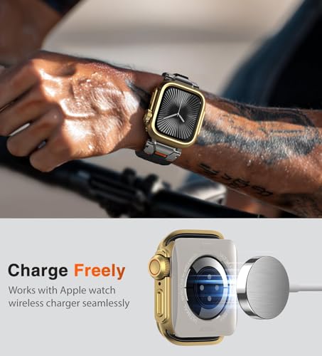 Image of ULTIMAL Metal Case Compatible with Apple Watch Series 11 /10 46mm with Back Cover, Military Grade Shockproof Protective Case, Rugged Cover for iWatch 46mm (Gold)
