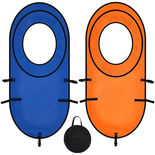 Arrowbash 2Pcs Large Pop Up Tennis Targets Detachable Training Rings 600D Oxford Cloth Tennis Serve Training Aid With Carry Bag, Blue/Orange