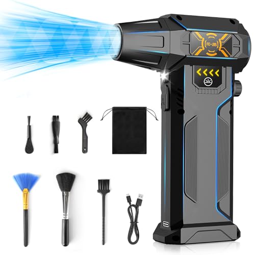 Immver Compressed Air Duster Cleaner for PC, 150,000RPM Air Blower with 8000mAh Rechargeable Battery, Stepless Wind Speed, LED Lights, Alternative to Air Can for Laptop Keyboard Electronics Cleaning