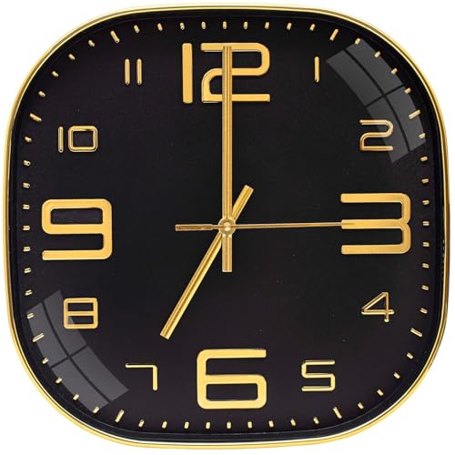 Image of TEKCOOL Plastic Analogue Wall Clock 12 inch Silent Quartz Decorative Wall Clock Non-Ticking Classic Clock Battery Operated Round Easy to Read for Room /Home /Kitchen /Bedroom /Office /School.Black gold