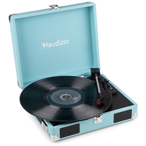 Audizio RP111BL Platine Vinyle Valise Rétro Bleue avec Haut-Parleurs Intégrés, 3 Vitesses 33, 45, 78 Tours, Sortie RCA et Casque, Portable, Idéale pour...