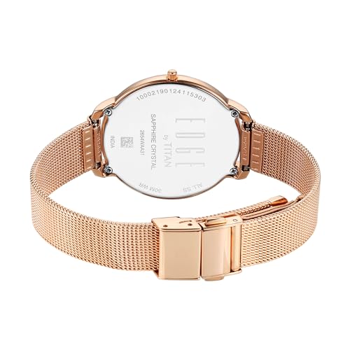 Image of Titan Edge Metal Ladies Allure Quartz Analog White Mother of Pearl Dial Rose Gold Stainless Steel Strap Watch for Women - NT2654WM02