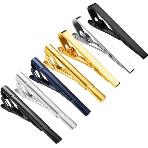 Roctee 7 Pack Tie Clip Set Mens Tie Bar | Formal Business Necktie Bar Pinch Tie Clip in Gold/Silvery/Black/Navy | Best Chioce for Father, Lover, Friends and Husband
