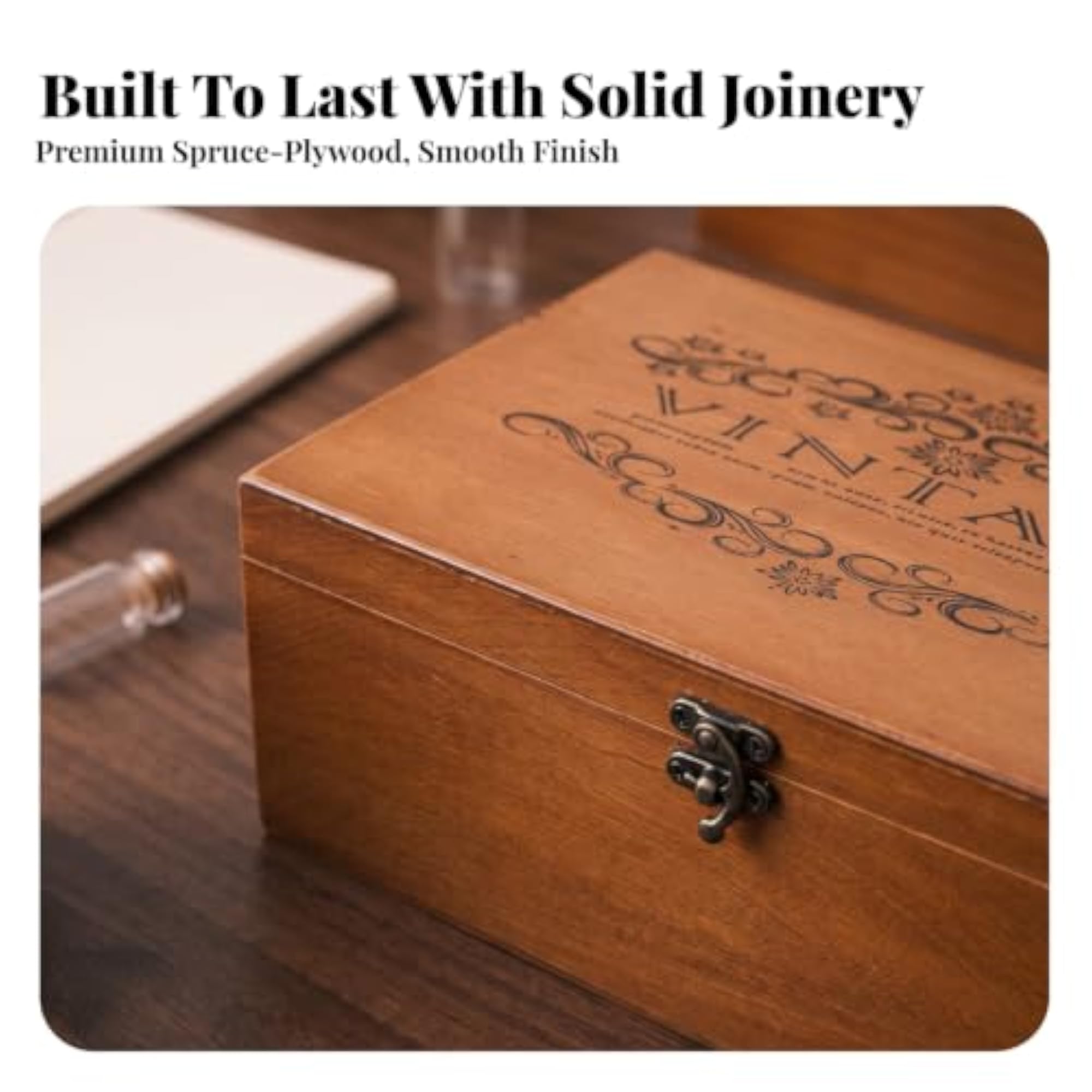 Solid Wood Decorative Box with Hinged Lid