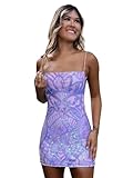 Eightale Women's Sparkly Homecoming Dress Lavender Short Sequin HOCO Dresses for Teens Bodycon Tight Mini Backless Prom Cocktail Dance Gown Size 4