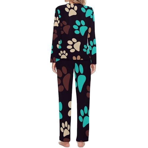 Pyjama femme ensemble sleepwear Patte Mignonne pantalon et t-shirt manches longues coton